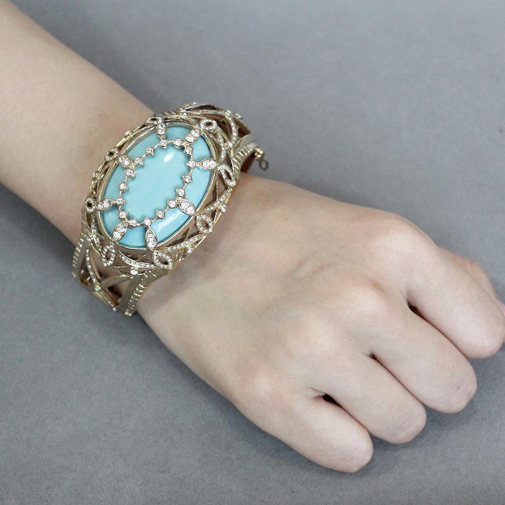 LO4348 - Gold Brass Bangle with Synthetic in Sea Blue LuxuryLifeWay Online Store