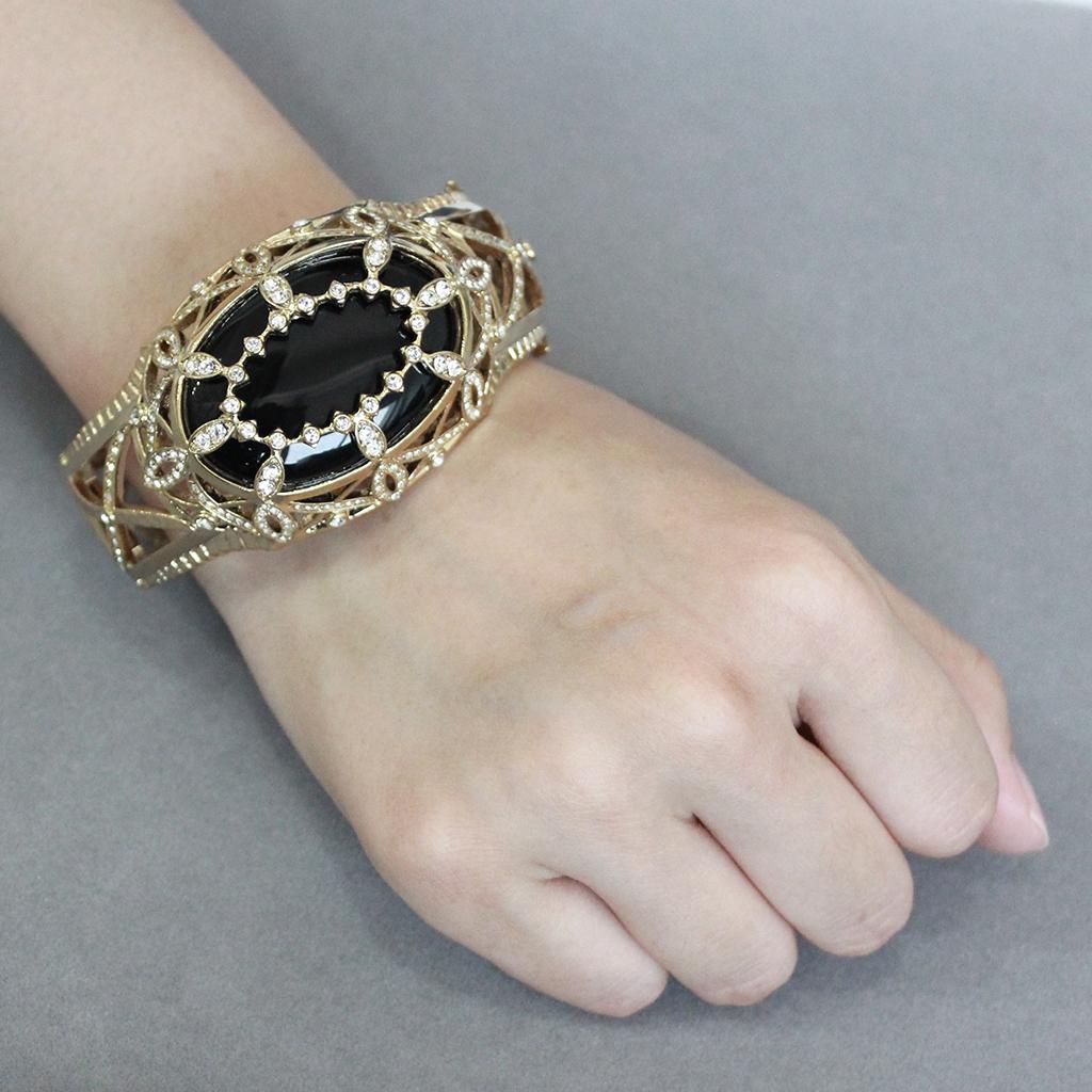 LO4349 - Gold Brass Bangle with Synthetic in Jet LuxuryLifeWay Online Store