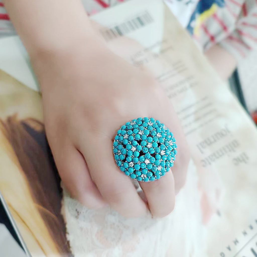 LO4750 - Rhodium Brass Ring with Top Grade Crystal in SeaBlue LuxuryLifeWay Online Store
