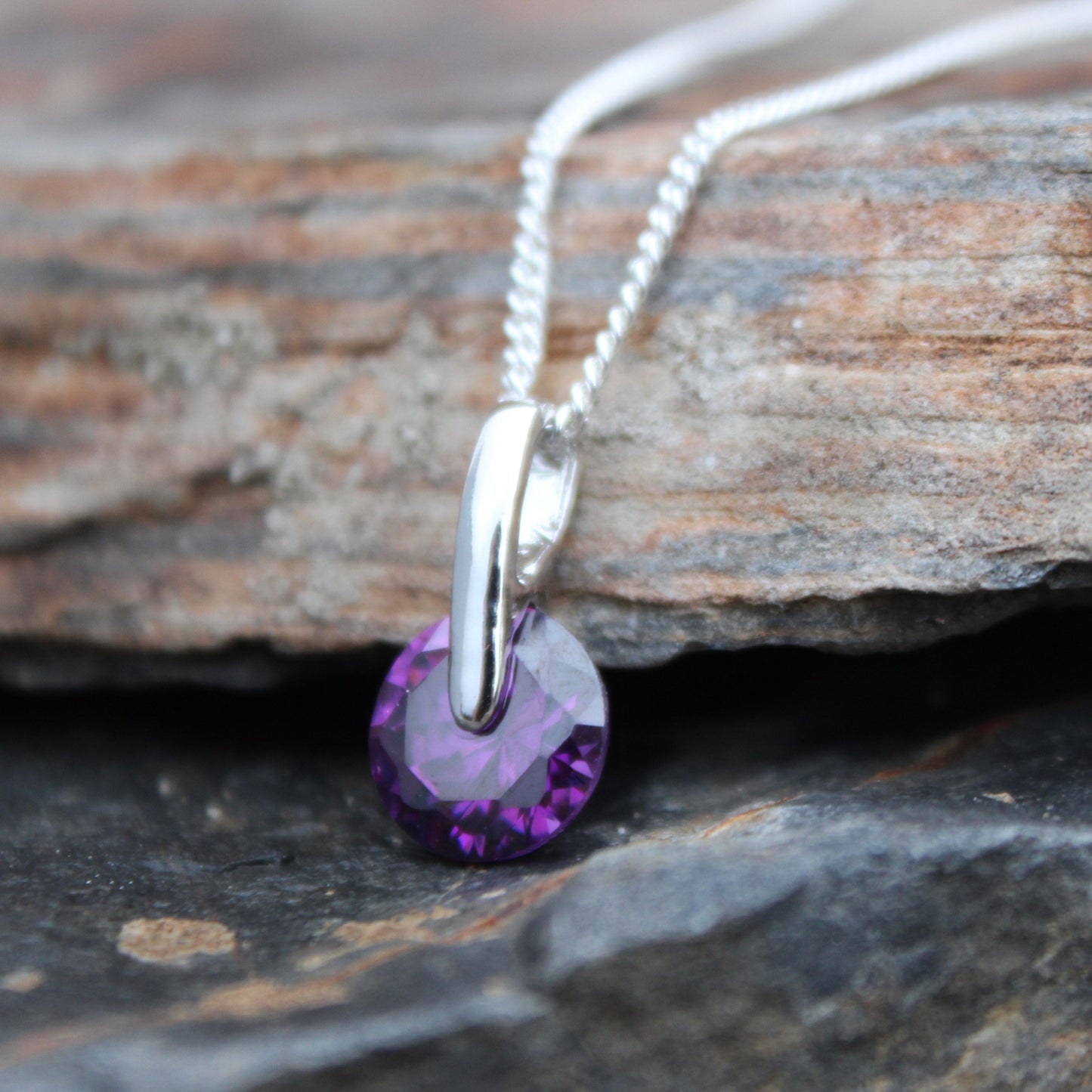 LOA1368 - Rhodium Brass Pendant with AAA Grade CZ in Amethyst LuxuryLifeWay Online Store
