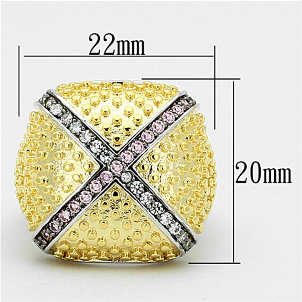LOA878 - Rhodium+Gold+ Ruthenium Brass Ring with AAA Grade CZ in Rose LuxuryLifeWay Online Store