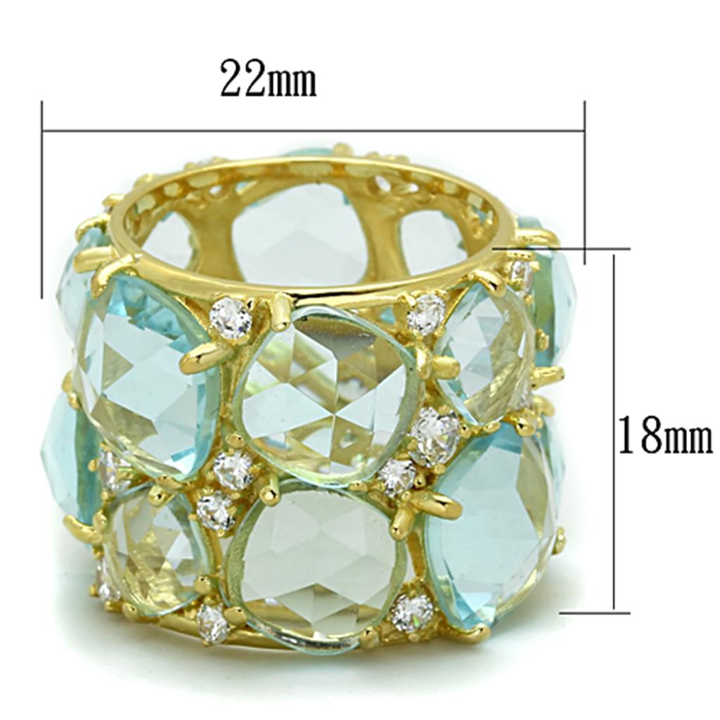 LOS766 - Gold 925 Sterling Silver Ring with Synthetic Synthetic Glass in Sea Blue LuxuryLifeWay Online Store