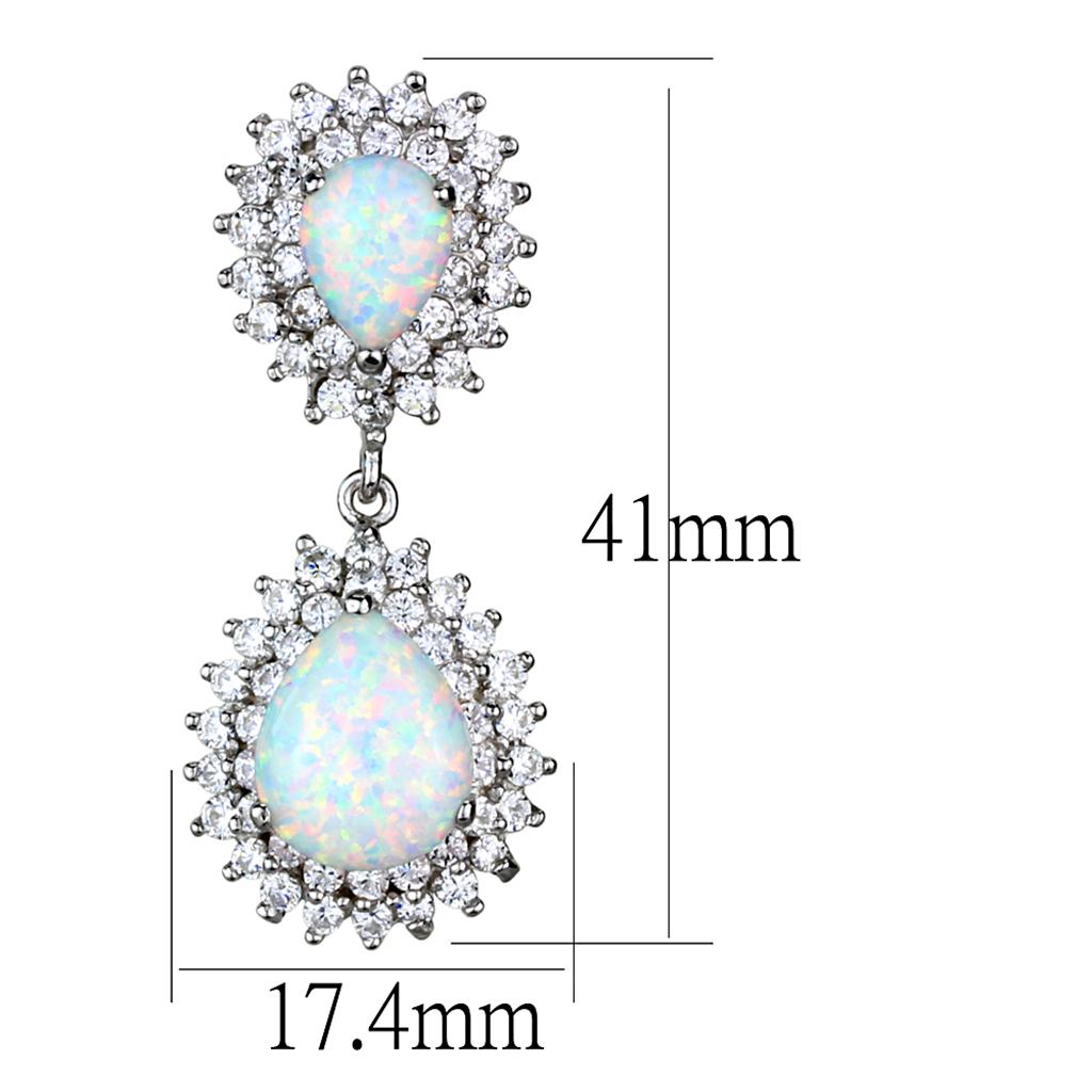 LOS879 - Rhodium 925 Sterling Silver Earrings with Semi-Precious Opal in Aurora Borealis (Rainbow Effect) LuxuryLifeWay Online Store