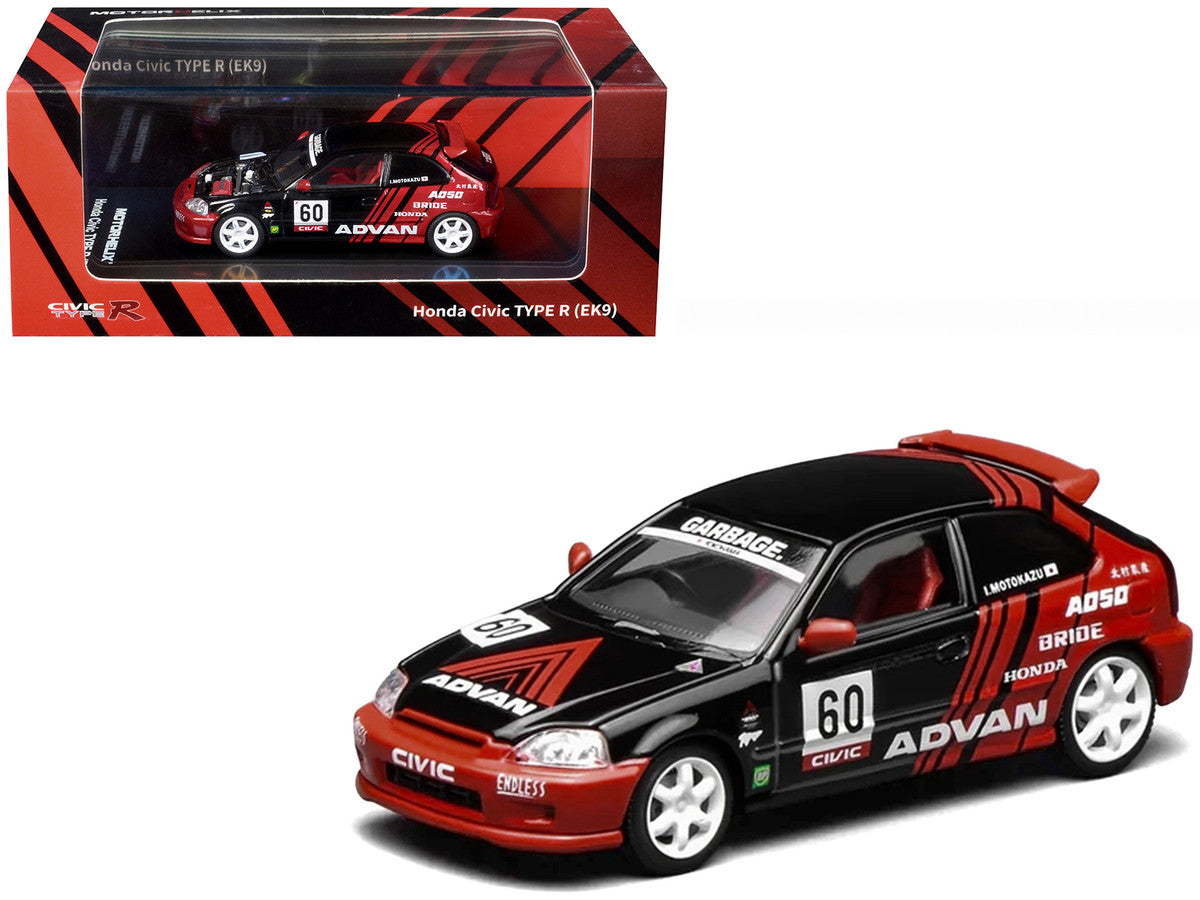 Honda Civic Type R (EK9) RHD (Right Hand Drive) #60 "Advan" Black and Red 1/64 Diecast Model Car by MotorHelix LuxuryLifeWay Online Store