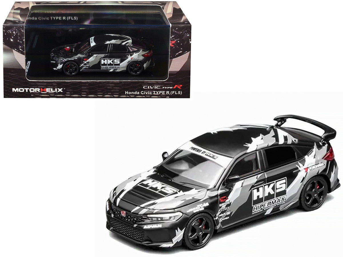 Honda Civic Type R (FL5) RHD (Right Hand Drive) "HKS" Matt Black with Graphics 1/64 Diecast Model Car by MotorHelix LuxuryLifeWay Online Store