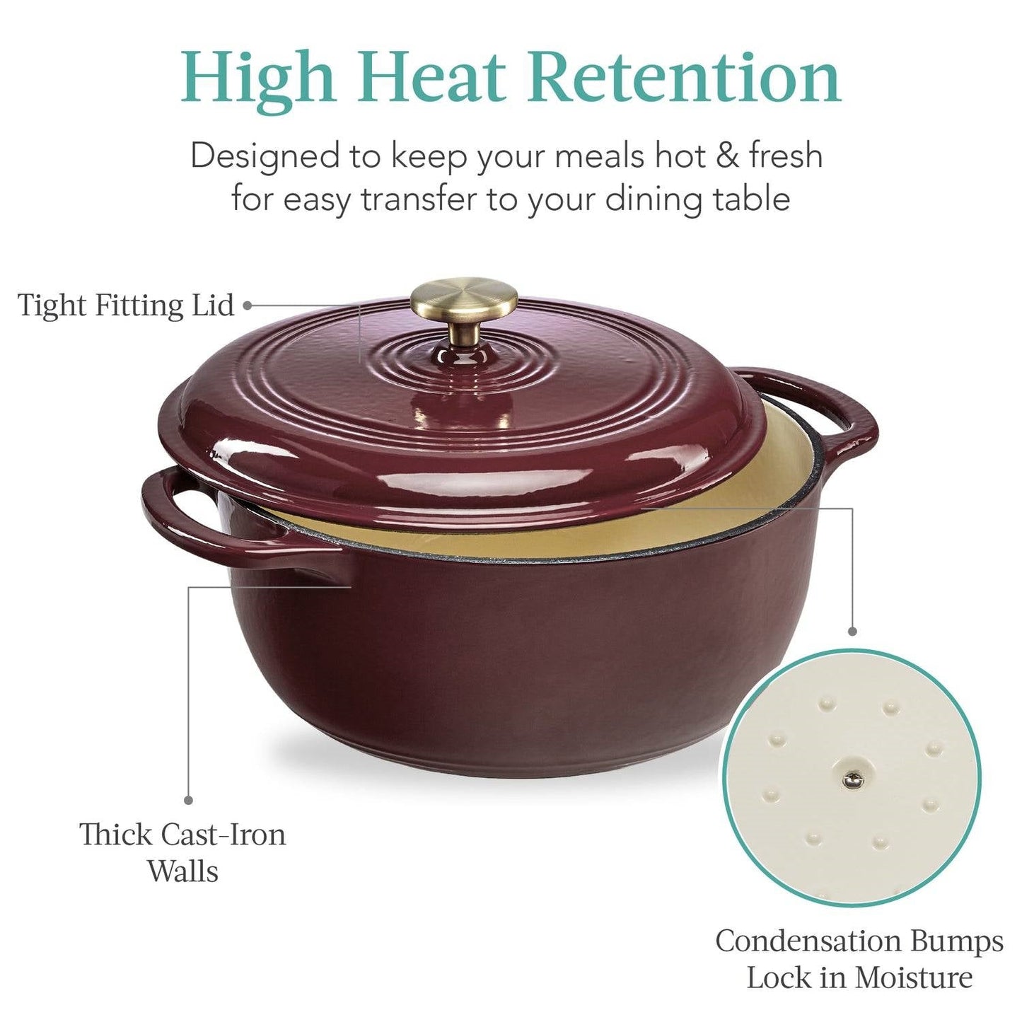 6 Quart Large Maroon Cabernet Red Enamel Cast-Iron Dutch Oven Kitchen Cookware LuxuryLifeWay Online Store