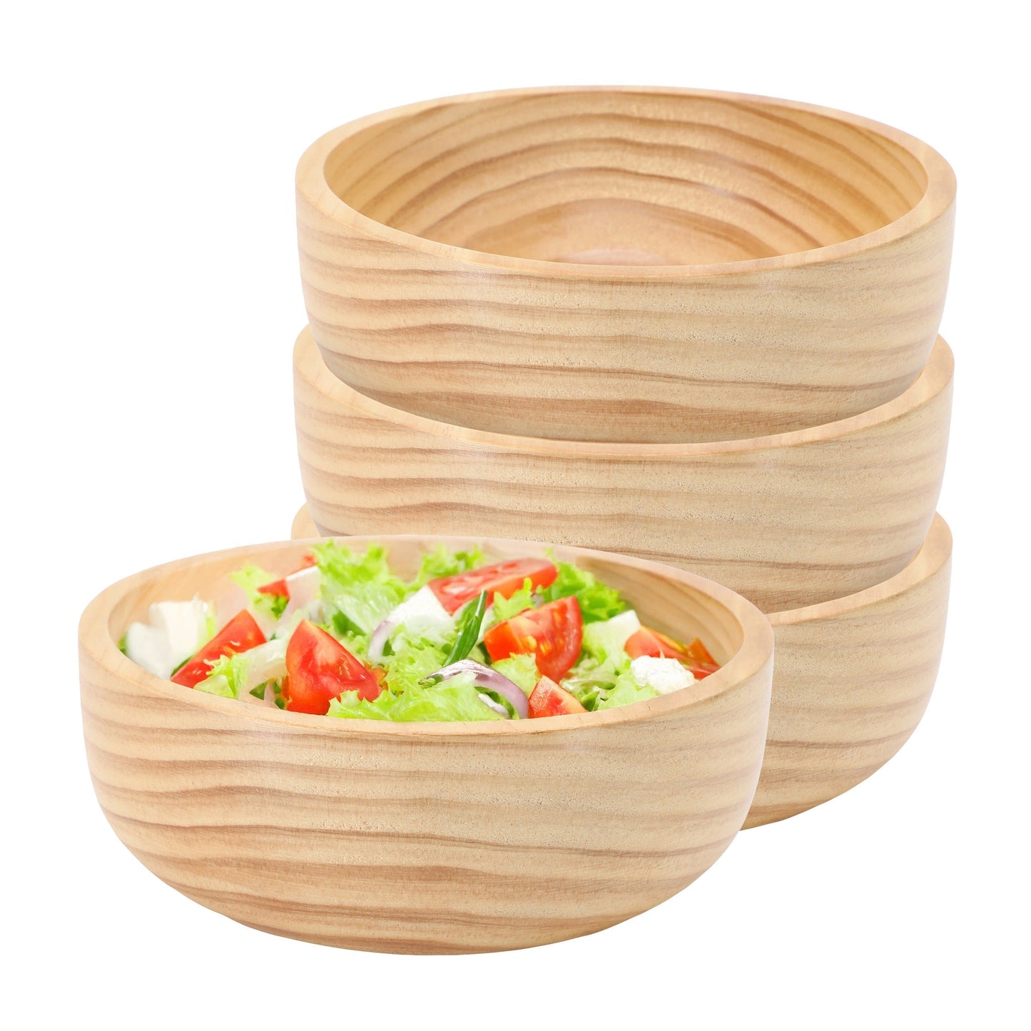MegaChef 4 Piece 7 Inch Light Acacia Wood Serving Bowl LuxuryLifeWay Online Store