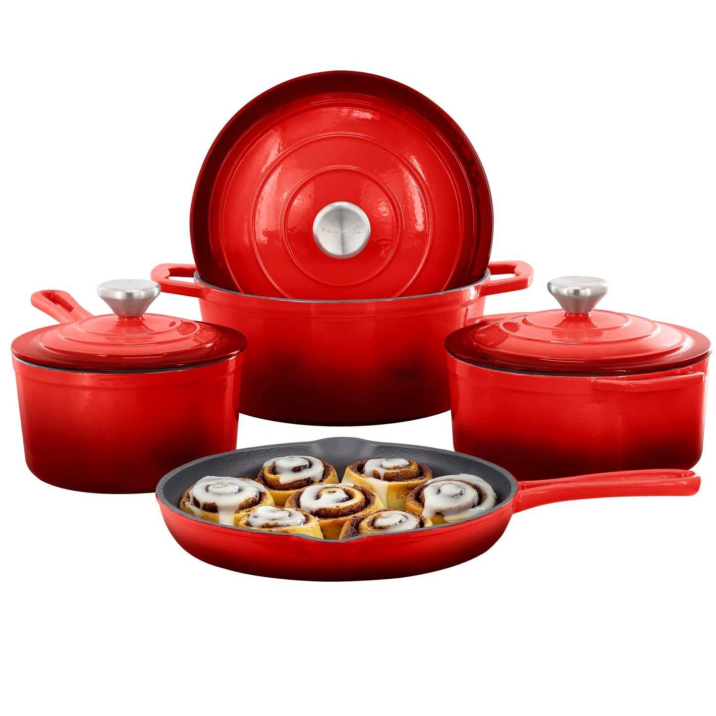 MegaChef 7 Piece Enameled Cast Iron Cookware Set in Red LuxuryLifeWay Online Store
