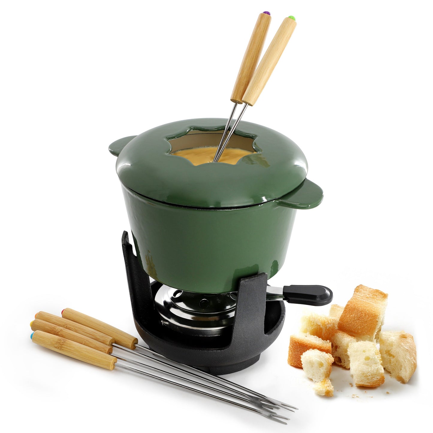 MegaChef Enameled Cast Iron Fondue Pot with 6 Serving Forks in Green LuxuryLifeWay Online Store