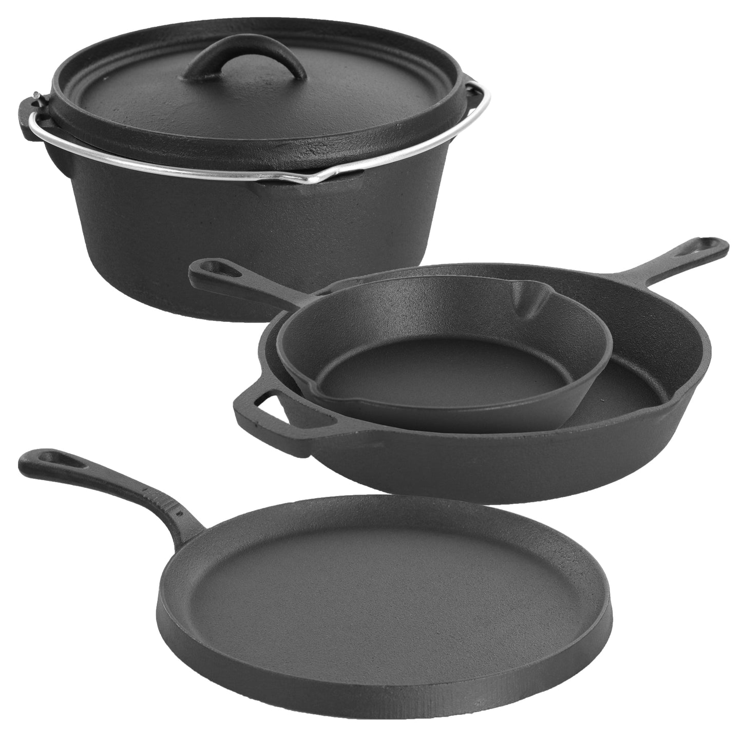 MegaChef Pre-Seasoned Cast Iron 5-Piece Kitchen Cookware Set, Pots and Pans LuxuryLifeWay Online Store