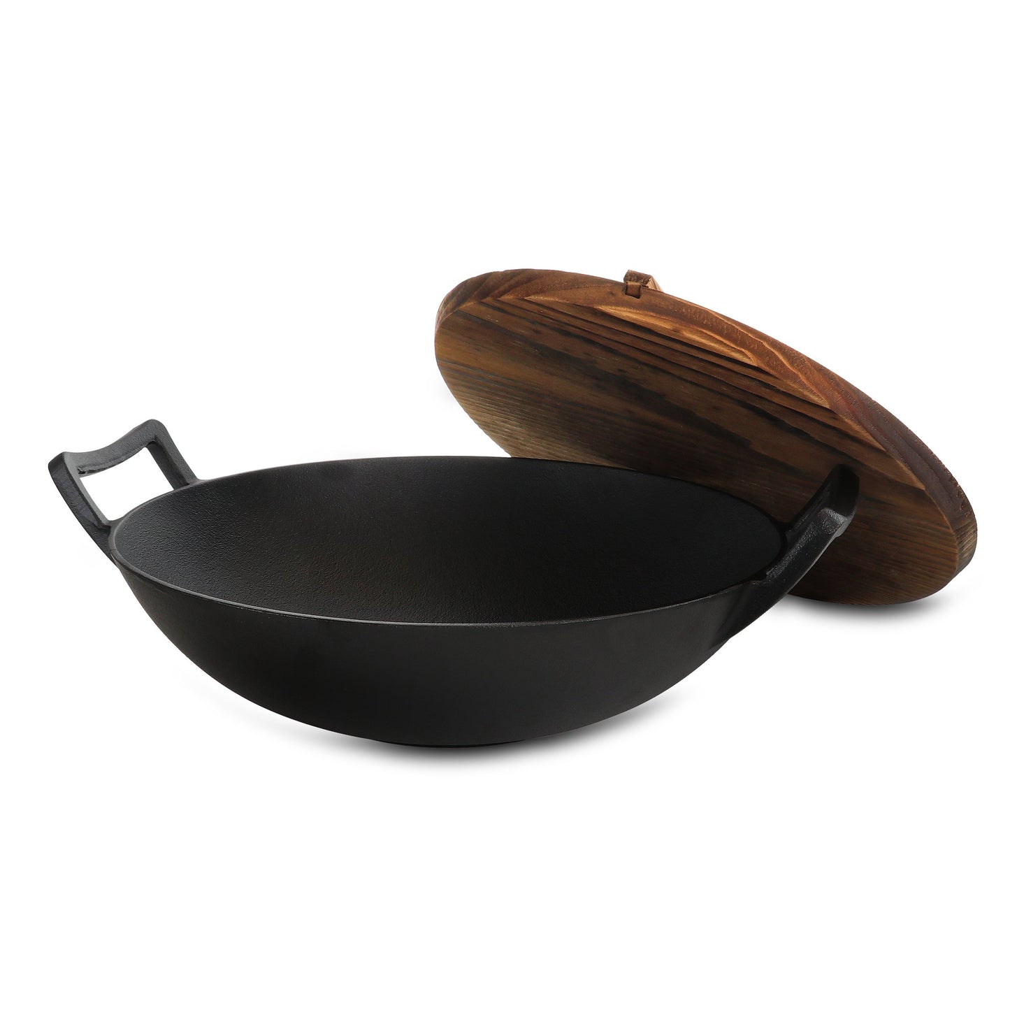 MegaChef 2 Piece 14 Inch Heavy Duty Cast Iron Wok with Wood Lid LuxuryLifeWay Online Store