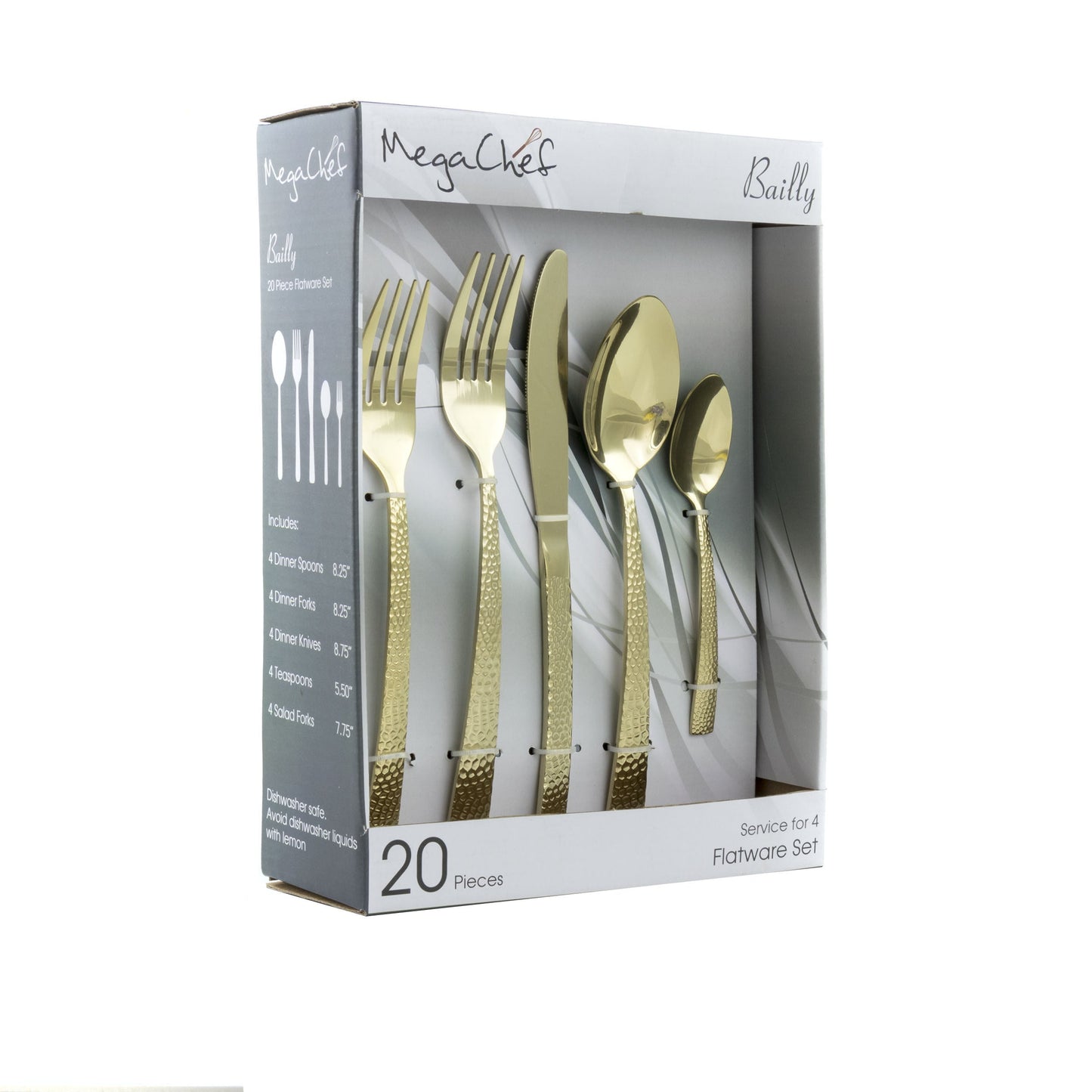 MegaChef Baily 20 Piece Flatware Utensil Set, Stainless Steel Silverware Metal Service for 4 in Light Gold LuxuryLifeWay Online Store