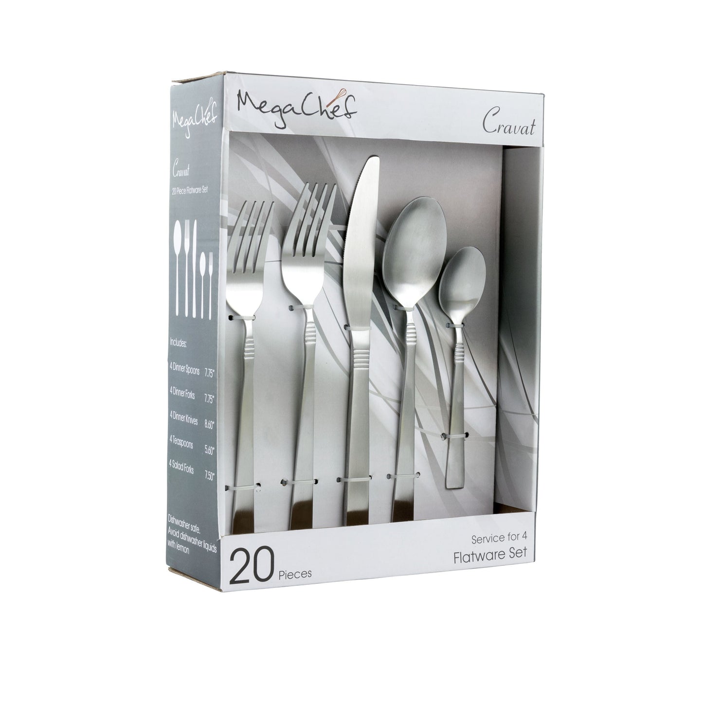 MegaChef Cravat 20 Piece Flatware Utensil Set, Stainless Steel Silverware Metal Service for 4 in Matte Silver LuxuryLifeWay Online Store