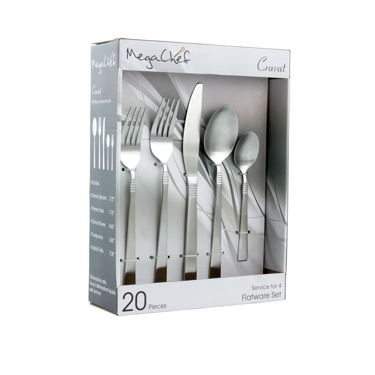 Mega Chef Cravat 20 Piece Flatware Utensil Set, Stainless Steel Silverware Metal Service for 4 in M LuxuryLifeWay Online Store