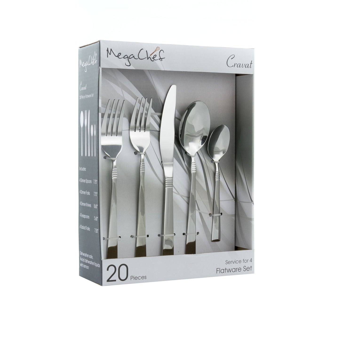 MegaChef Cravat 20 Piece Flatware Utensil Set, Stainless Steel Silverware Metal Service for 4 in Silver LuxuryLifeWay Online Store
