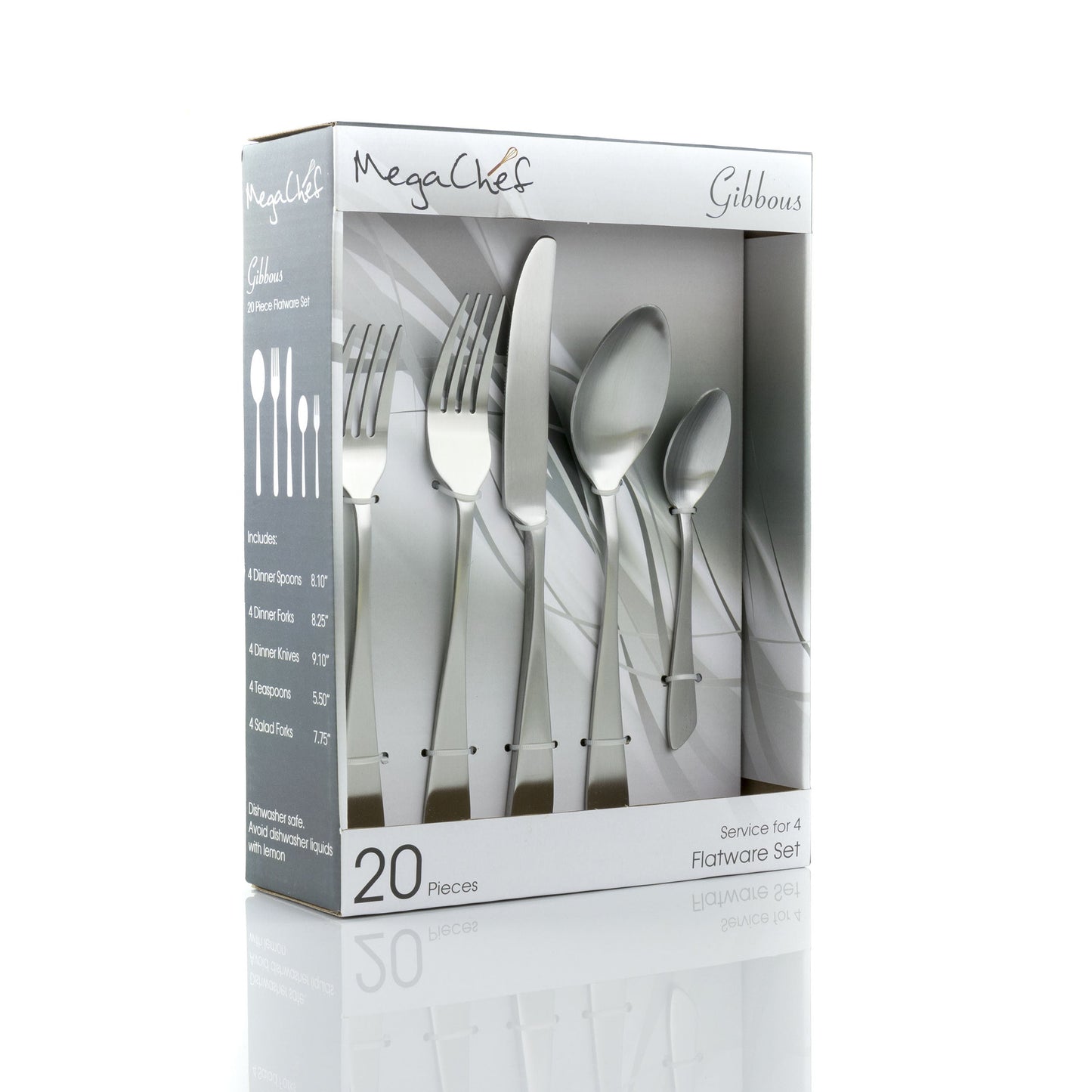 MegaChef Gibbous 20 Piece Flatware Utensil Set, Stainless Steel Silverware Metal Service for 4 in Matte Silver LuxuryLifeWay Online Store