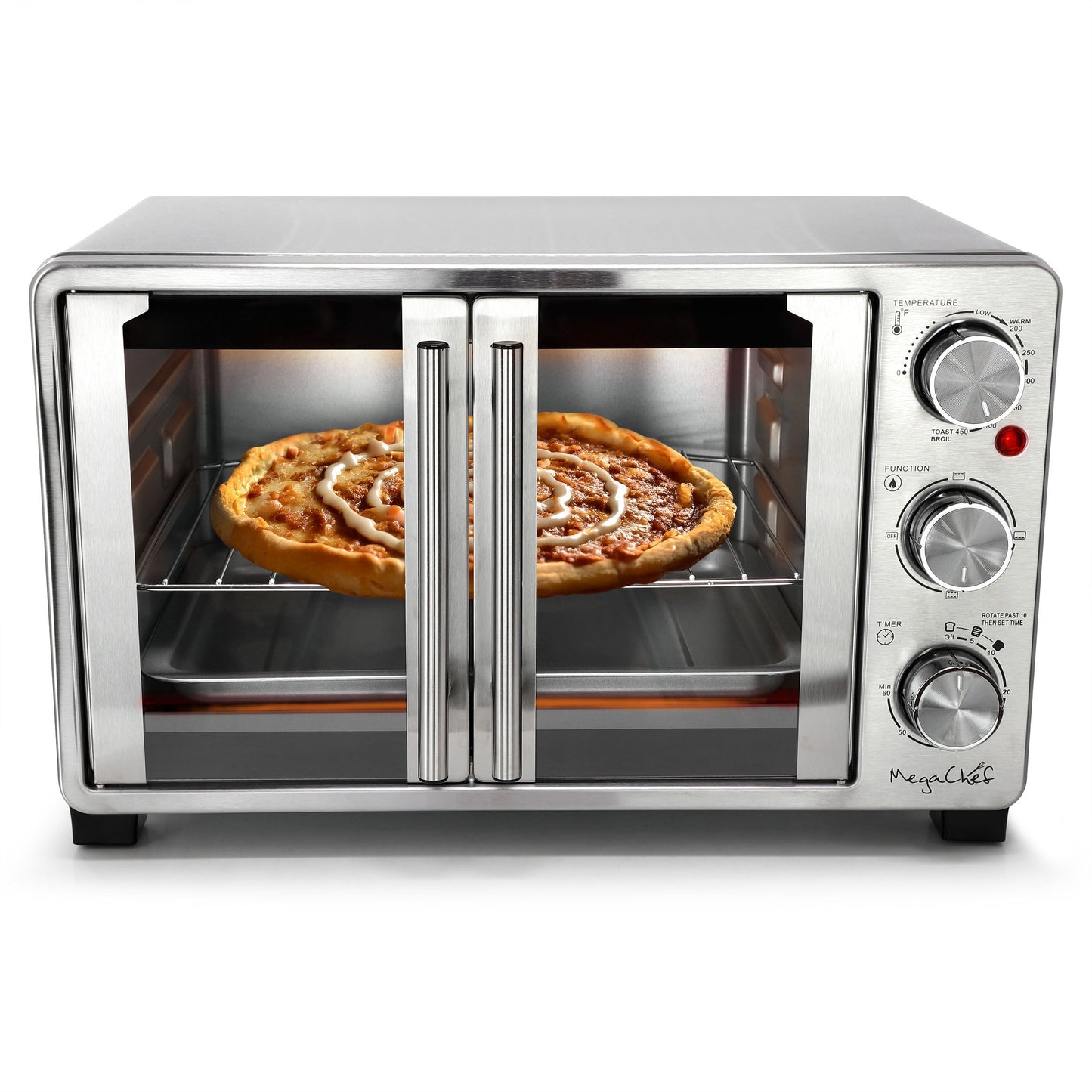 MegaChef 26.4 Quart French Door Multi-Function Stainless Steel Electric Toaster Oven with Temperature Control and Timer LuxuryLifeWay Online Store