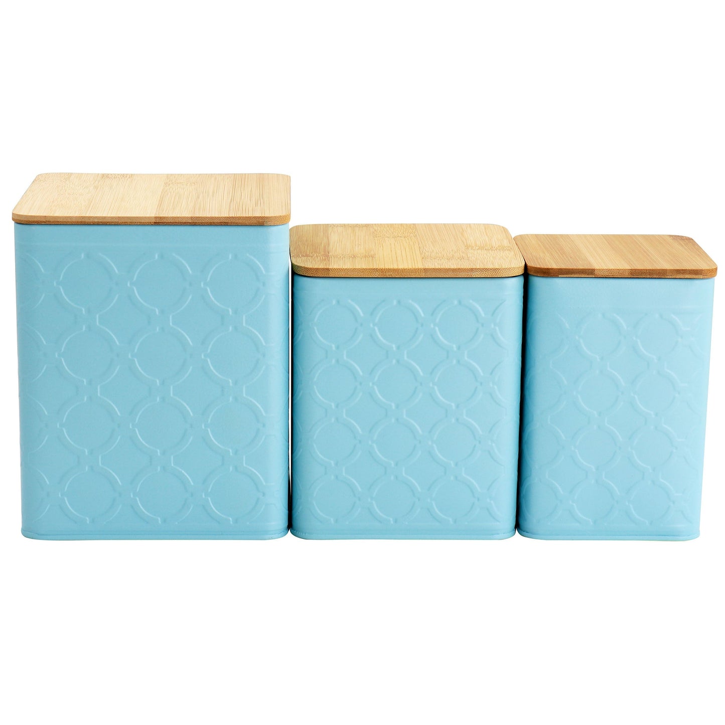 MegaChef 3 Piece Square Iron Kitchen Canister Set with Bamboo Lids in Turquoise LuxuryLifeWay Online Store