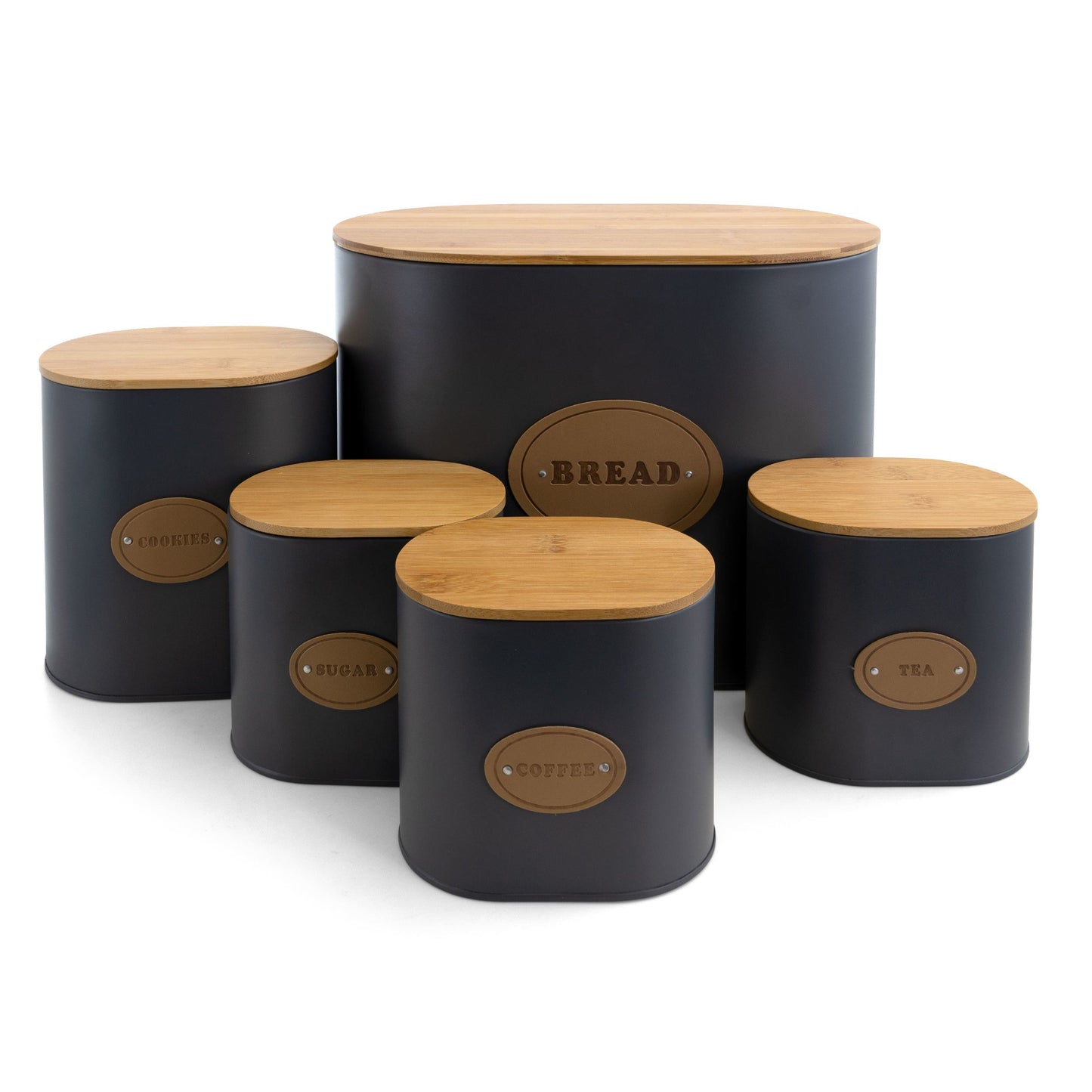 MegaChef Kitchen Food Storage and Organization 5 Piece Canister Set in Grey with Bamboo Lids LuxuryLifeWay Online Store