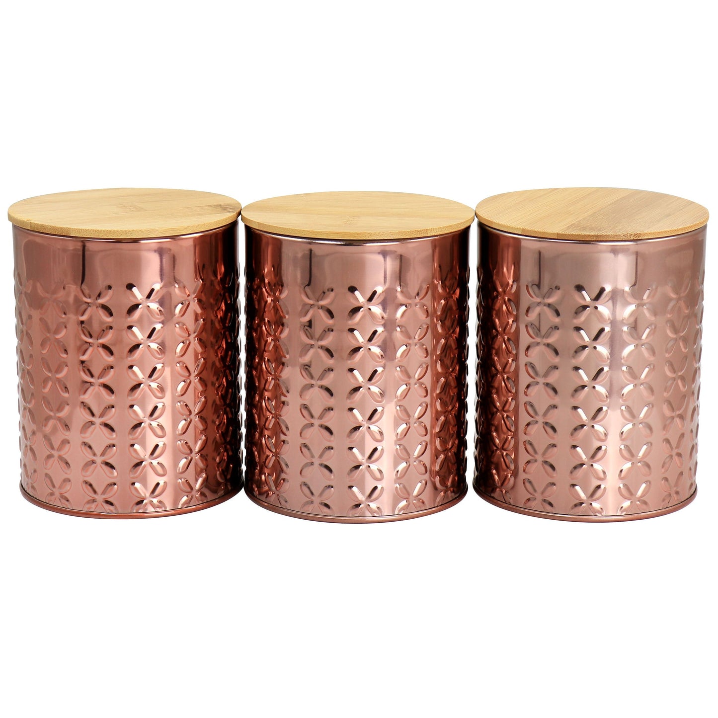 MegaChef 3 Piece Golden Kitchen Canister Set with Bamboo Lids in Rose Gold LuxuryLifeWay Online Store