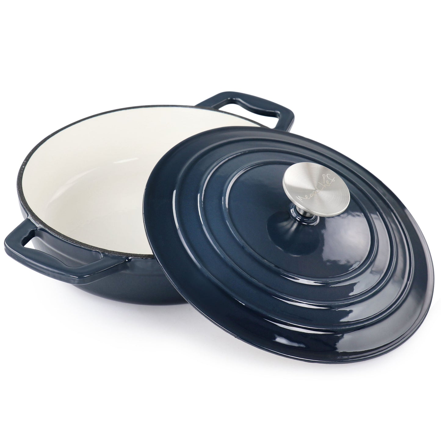 MegaChef 2 Quart Round Enameled Cast Iron Braiser Pan in Dark Blue LuxuryLifeWay Online Store