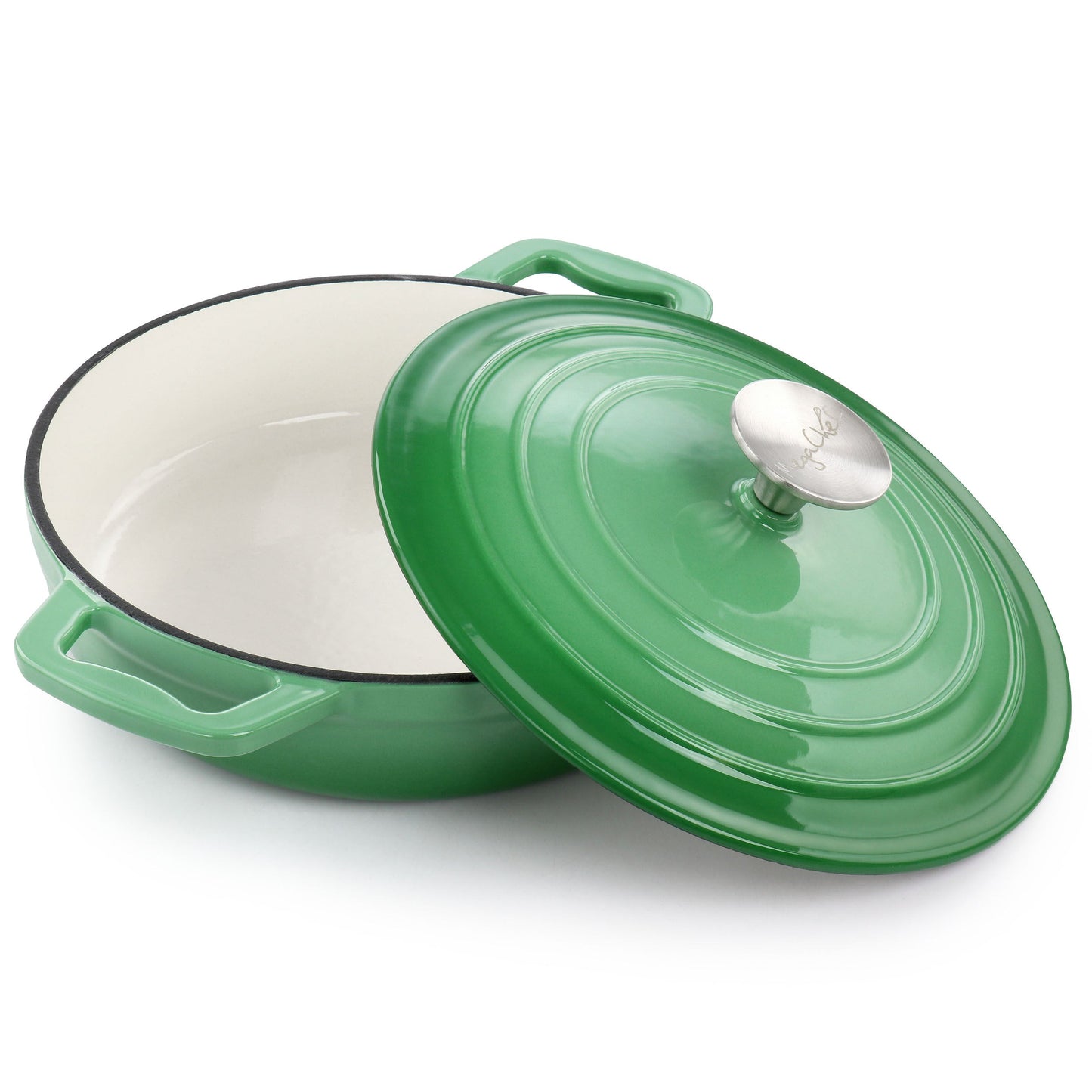 MegaChef 2 Quart Round Enameled Cast Iron Braiser Pan in Green LuxuryLifeWay Online Store