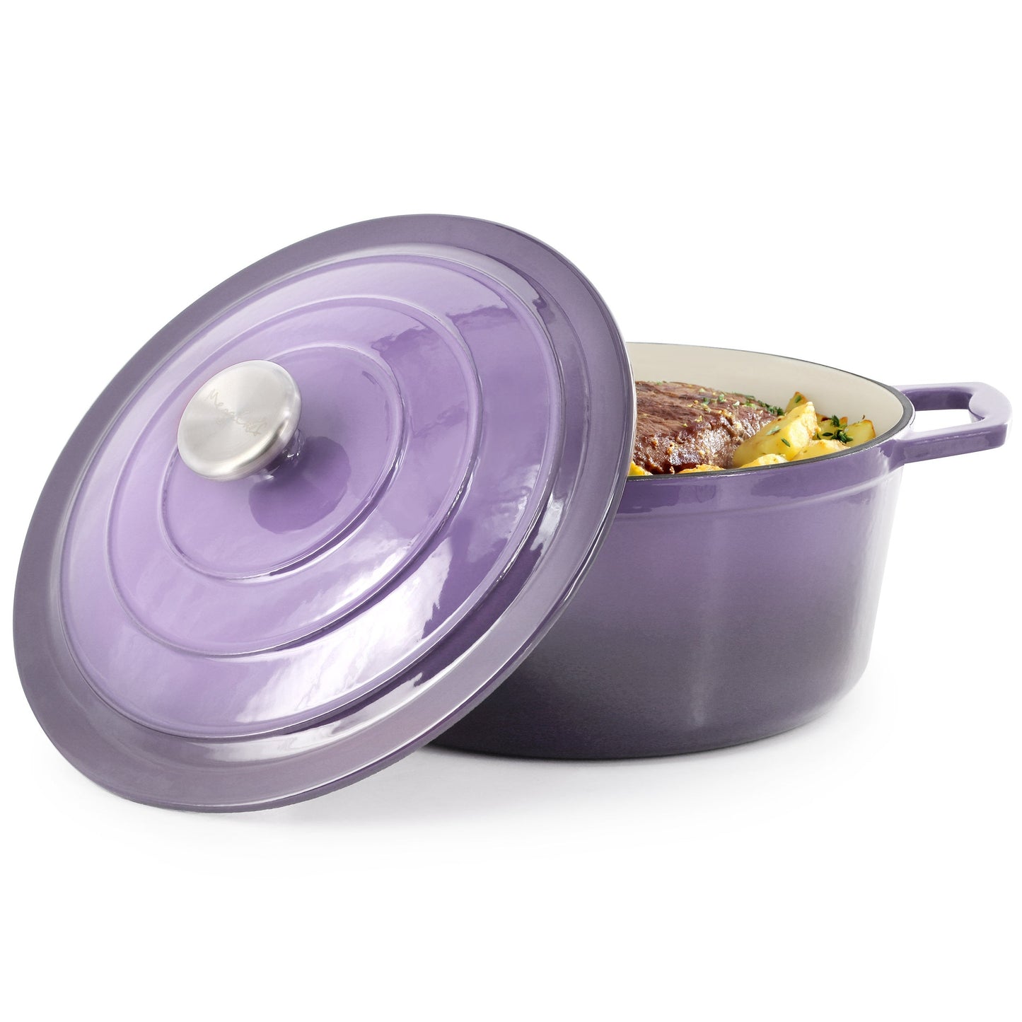 MegaChef 5 Quarts Round Enameled Cast Iron Casserole with Lid in Gradient Purple LuxuryLifeWay Online Store