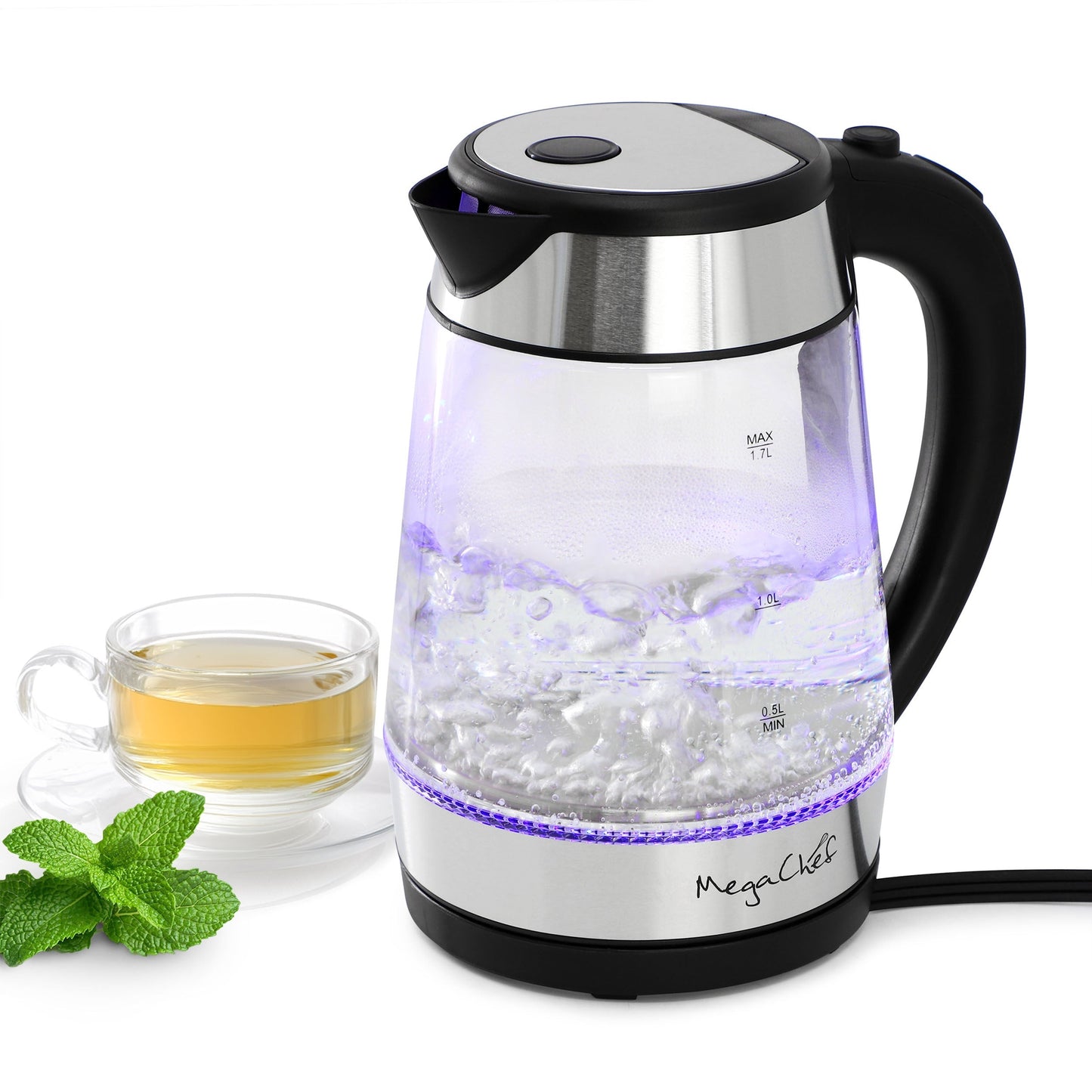 MegaChef 1.8 Quart Glass and Stainless Steel Electric Tea Kettle in Silver LuxuryLifeWay Online Store