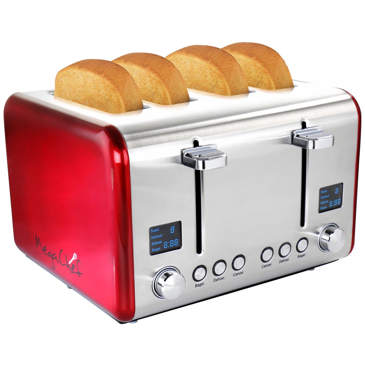 MegaChef 4 Slice Toaster in Stainless Steel Red LuxuryLifeWay Online Store
