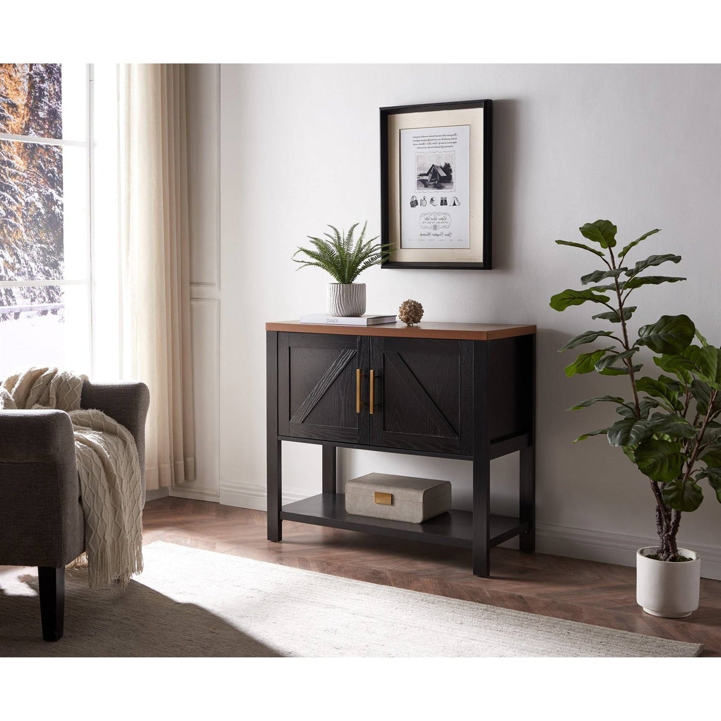 Modern 2 Drawer Wooden Storage Console Table Black/Walnut LuxuryLifeWay Online Store