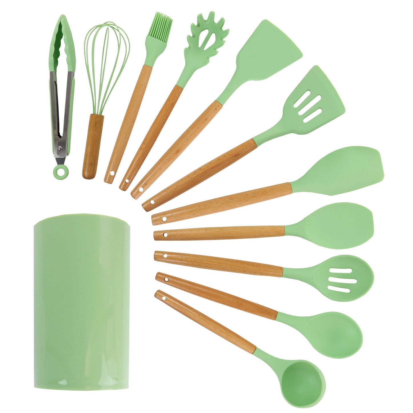 MegaChef Mint Green Silicone and Wood Cooking Utensils, Set of 12 LuxuryLifeWay Online Store