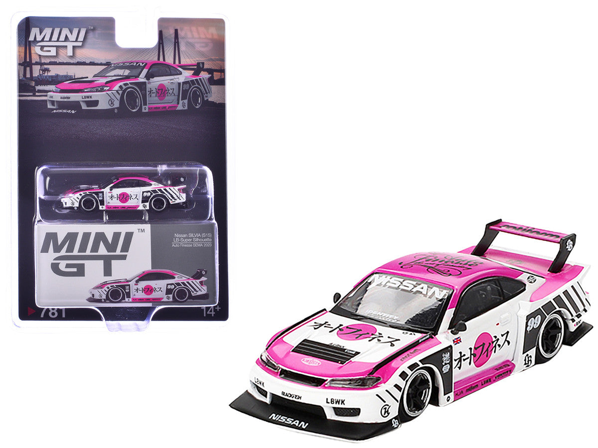 Nissan "LB-Super Silhouette" S15 SILVIA RHD (Right Hand Drive) #99 "Auto Finesse - SEMA 2023" White and Pink Limited Edition 1/64 Diecast Model Car by Mini GT LuxuryLifeWay Online Store