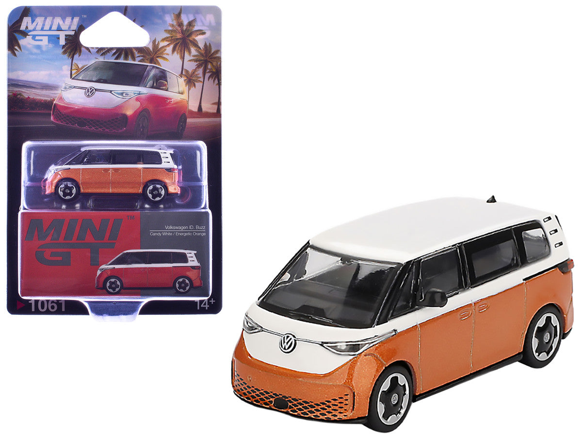 Volkswagen ID.Buzz Van Candy White and Energetic Orange Metallic Limited Edition 1/64 Diecast Model Car by Mini GT LuxuryLifeWay Online Store