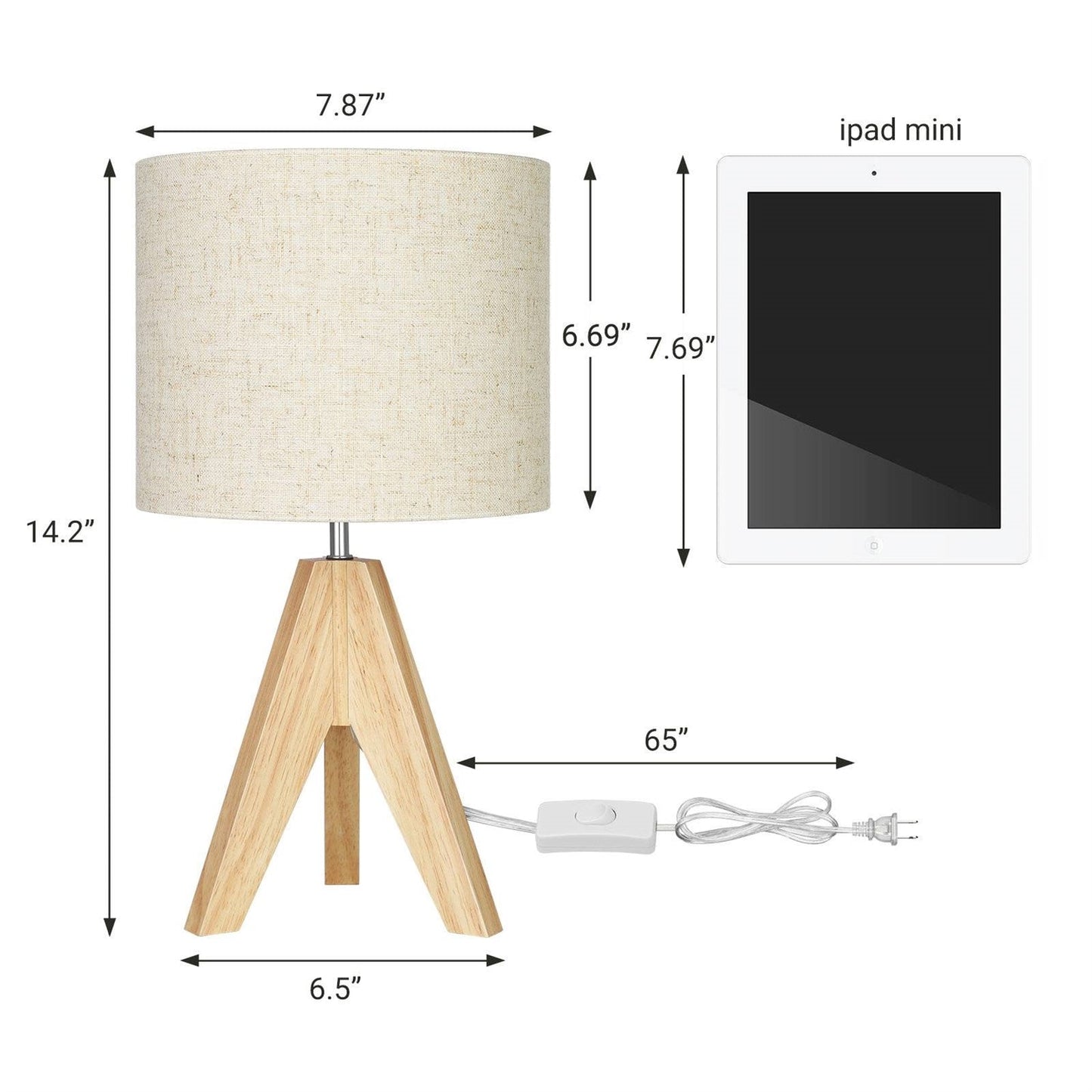 Set of 2 - Solid Wood Tripod Table Lamp with Beige Linen Drum Shade LuxuryLifeWay Online Store