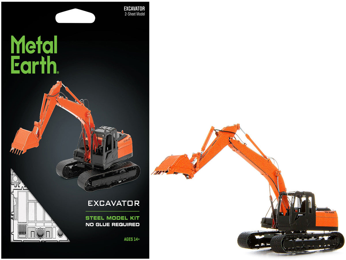 Model Kit Excavator Orange and Black (Challenging Difficulty) Steel Model by Metal Earth LuxuryLifeWay Online Store