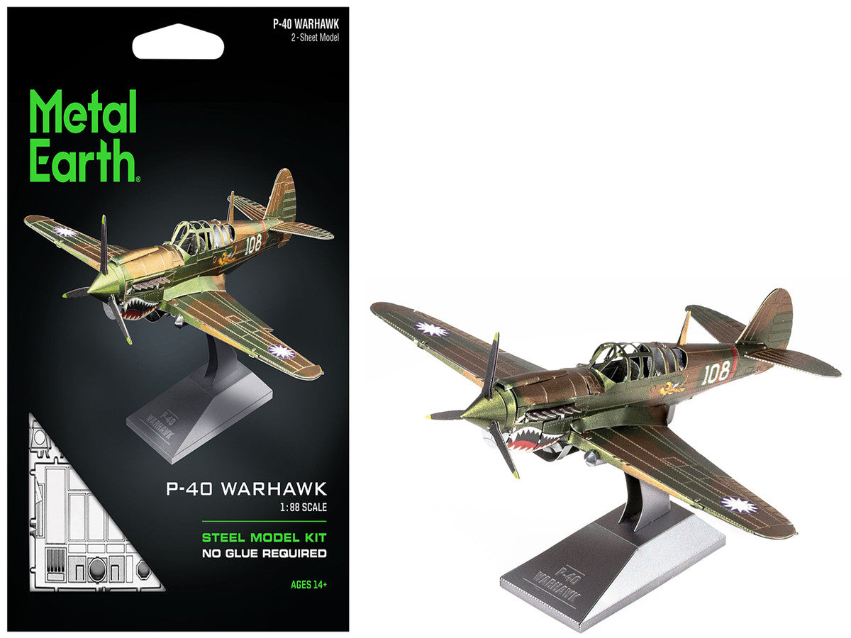 Model Kit Curtiss P-40 Warhawk Fighter-Bomber Aircraft "American Volunteer Group (AVG) Chinese Air Force" (Moderate Difficulty) Steel Model by Metal Earth LuxuryLifeWay Online Store