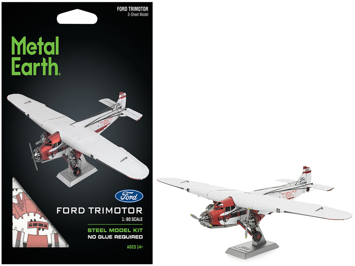 Model Kit Ford Trimotor Transport Aircraft White and Red (Moderate Difficulty) Steel Model by Metal Earth LuxuryLifeWay Online Store