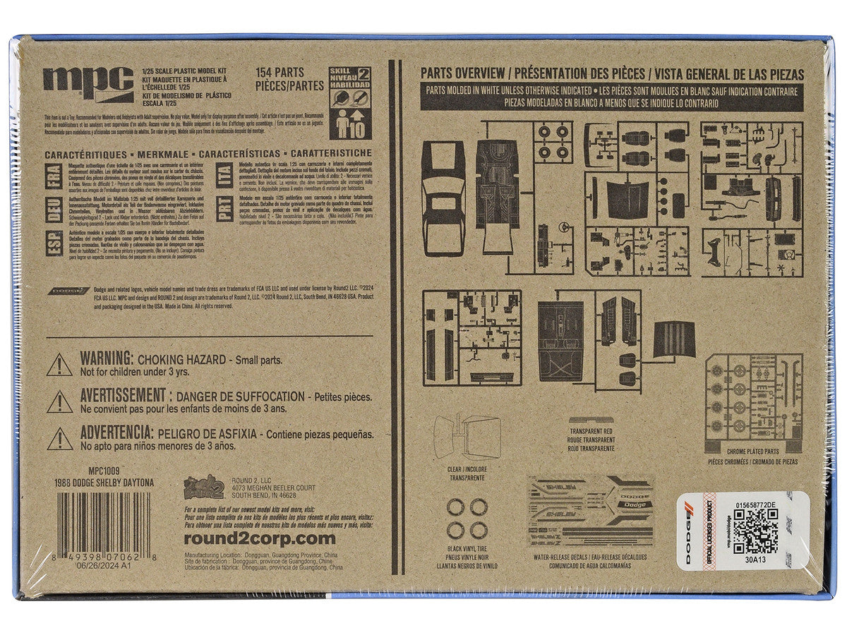 Skill 2 Model Kit 1988 Dodge Shelby Daytona Z 2-in-1 Kit 1/25 Scale Model by MPC LuxuryLifeWay Online Store