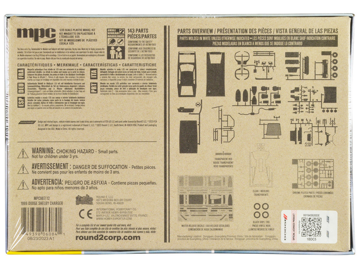 Skill 2 Model Kit 1986 Dodge Shelby Charger 1/25 Scale Model by MPC LuxuryLifeWay Online Store