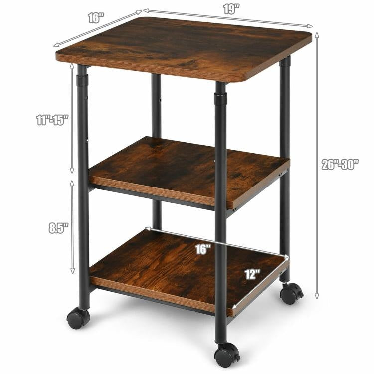 Brown/Black Multifunction Adjustable Height 3-tier Printer Stand on Wheels LuxuryLifeWay Online Store