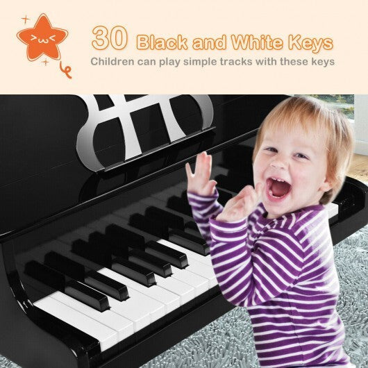 30-Key Wood Toy Kids Grand Piano with Bench & Music Rack-Black - Color: Black LuxuryLifeWay Online Store