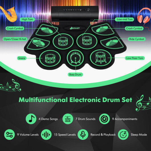 Electronic Drum Set with 2 Build-in Stereo Speakers for Kids-Green - Color: Green LuxuryLifeWay Online Store