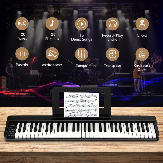 61-Key Folding Piano Keyboard with Full Size Keys and Music Stand-Black LuxuryLifeWay Online Store