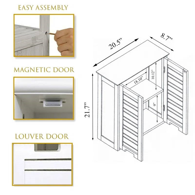 Wall-Mount Bathroom Storage Cabinet with Louver Doors in White Wood Finish LuxuryLifeWay Online Store