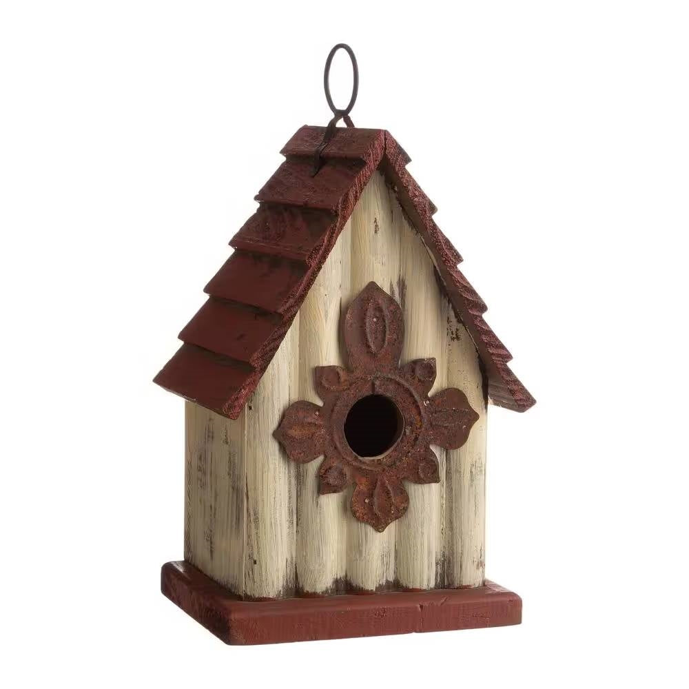 Outdoor A-Frame Solid Wood Bird House with Terracotta Color Slatted Roof LuxuryLifeWay Online Store