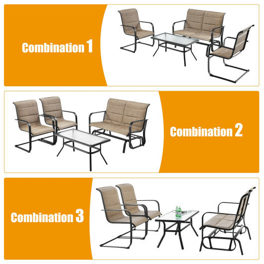 4 Pieces Outdoor Patio Furniture Set with Padded Glider Loveseat and Coffee Table-Brown LuxuryLifeWay Online Store