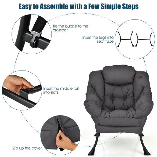 Modern Polyester Fabric Lazy Chair with Steel Frame and Side Pocket-Gray - Color: Gray LuxuryLifeWay Online Store