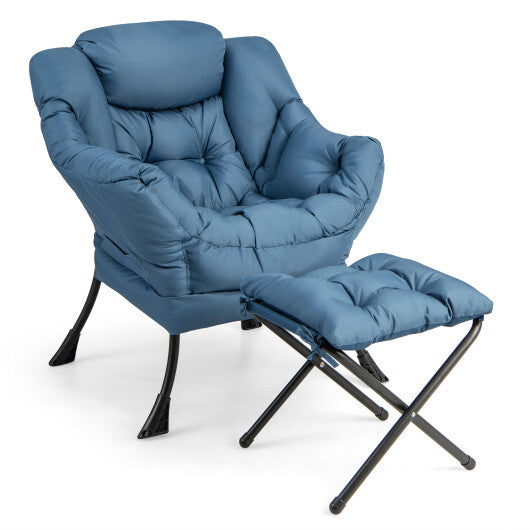 Modern Accent Sofa Chair with Folding Footrest and Side Pocket-Navy LuxuryLifeWay Online Store
