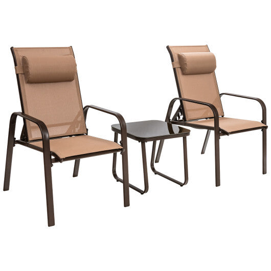 3 Pieces Patio Bistro Furniture Set with Adjustable Backrest-Black LuxuryLifeWay Online Store