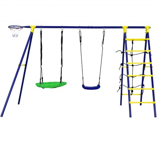 5-In-1 Outdoor Kids Swing Set with A-Shaped Metal Frame and Ground Stake LuxuryLifeWay Online Store